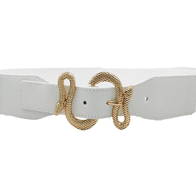 Redhorns Elastic Ladies Wide Belt#color_white-golden-buckle