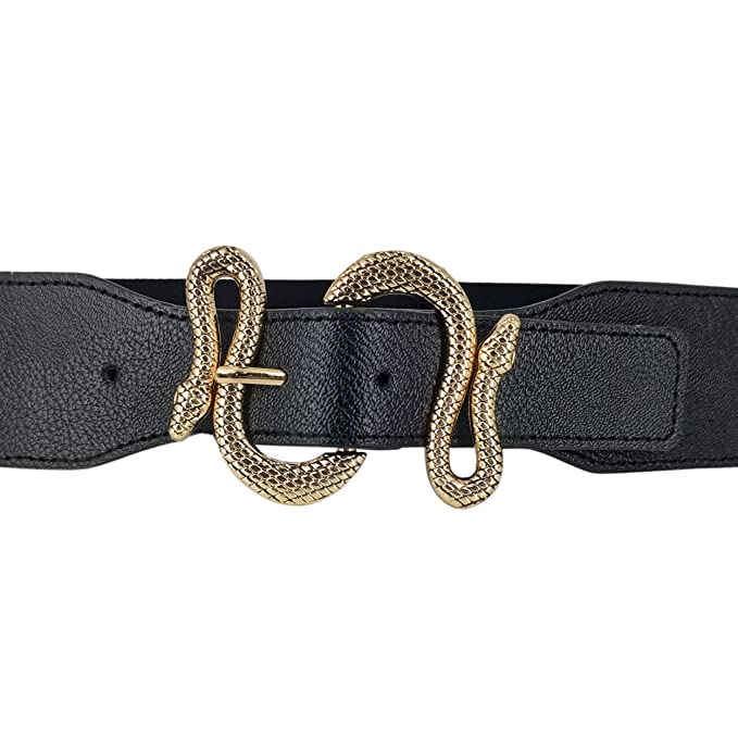 Redhorns Elastic Ladies Wide Belt#color_black-golden-buckle