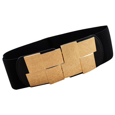 Block Shaped Design Ladies Elastic Belt#color_black