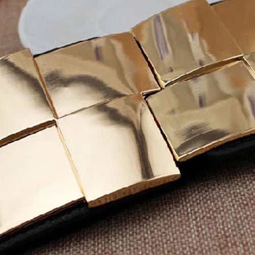 Block Shaped Design Ladies Elastic Belt#color_black