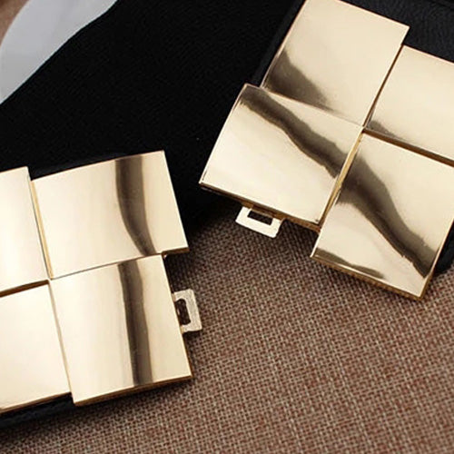 Block Shaped Design Ladies Elastic Belt#color_black