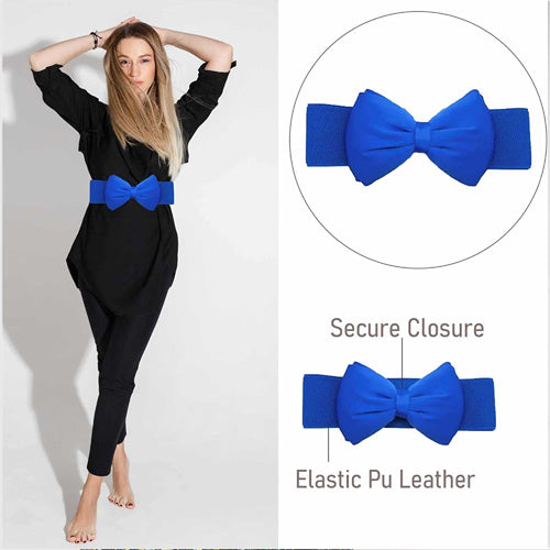 Redhorns Bow Knot Design Elastic Ladies Waist Belt#color_blue