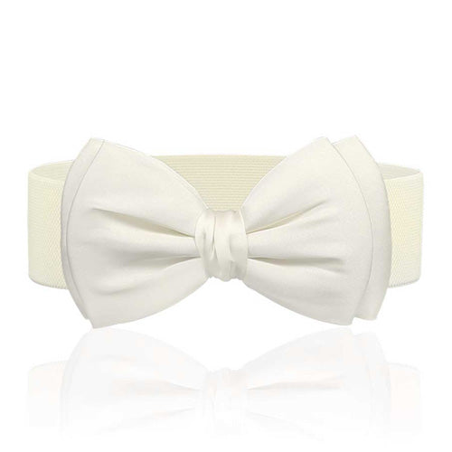 Redhorns Bow Knot Design Elastic Ladies Waist Belt#color_white