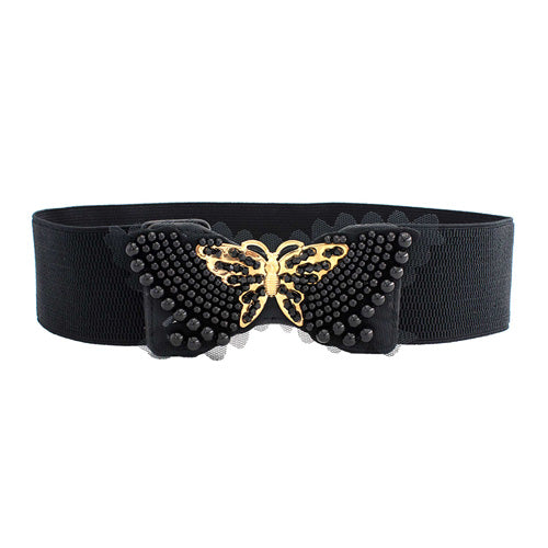 Butterfly Design Ladies Elastic Belt Black#color_black