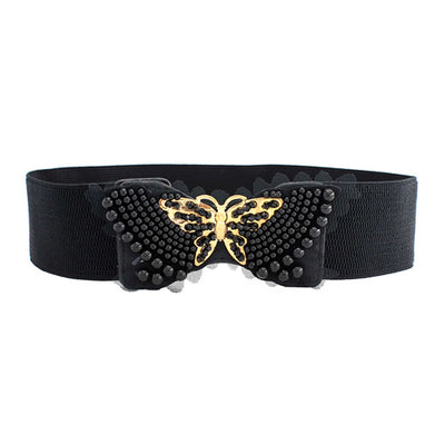 Butterfly Design Ladies Elastic Belt Black#color_black