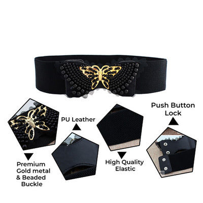 Butterfly Design Ladies Elastic Belt Black#color_black