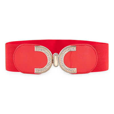 C-Shaped Designer Women's Belt Red#color_red