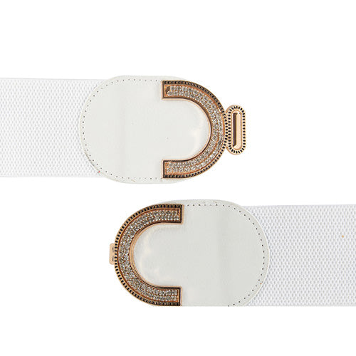 C-Shaped Designer Women's Belt White#color_white
