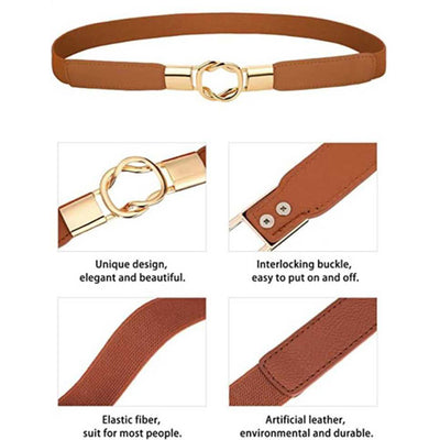 Elegant Design Ladies Elastic Belt Brown#color_brown