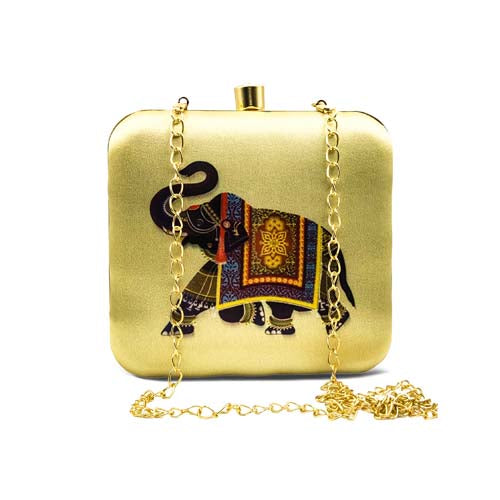 Elephant Art Graphic Printed Women's Clutch Bag  Color Beige Blue 
