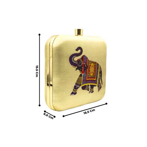 Elephant Art Graphic Printed Women's Clutch Bag  Color Beige Blue 