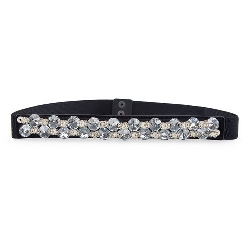 Floral Design Ladies Elastic Belt#color_silver