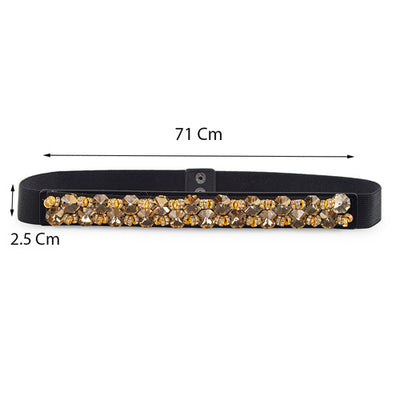 Floral Design Ladies Elastic Belt#color_golden