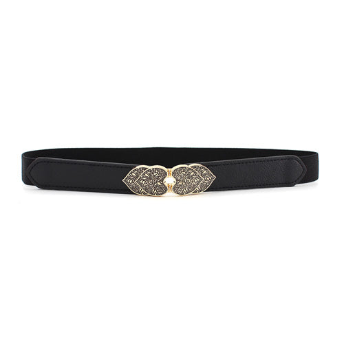 Floral Design Ladies Elastic Belt Black#color_black