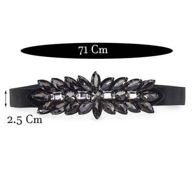 Floral Design Ladies Elastic Belt Black#color_black