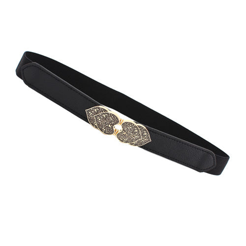 Floral Design Ladies Elastic Belt Black#color_black