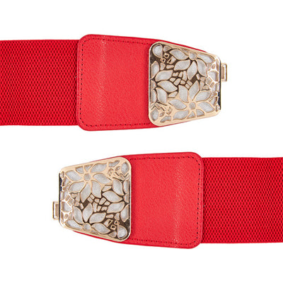 Floral Design Ladies Belt Red#color_red