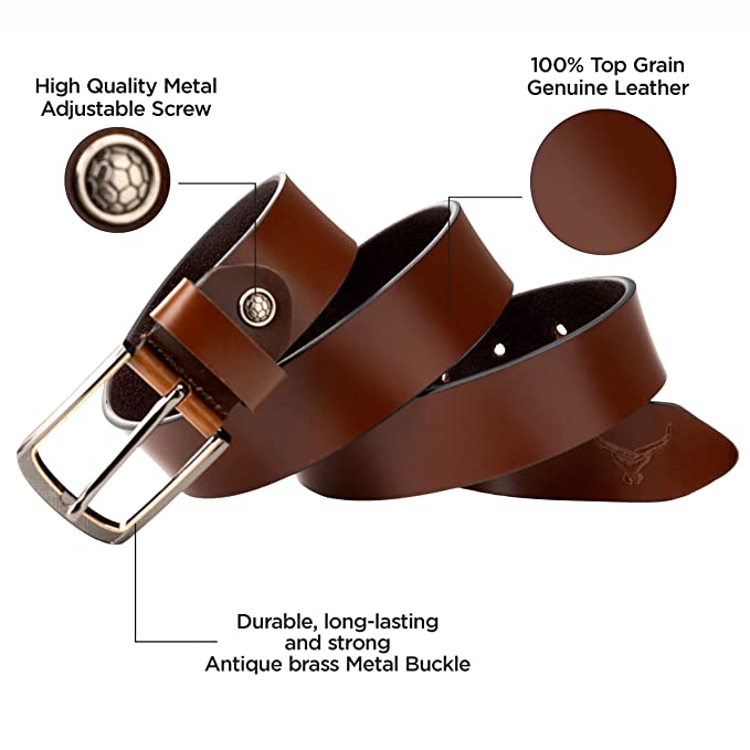 Redhorns Genuine Leather Belt for Men | Gents Branded Brown Leather Belt (GB24B)