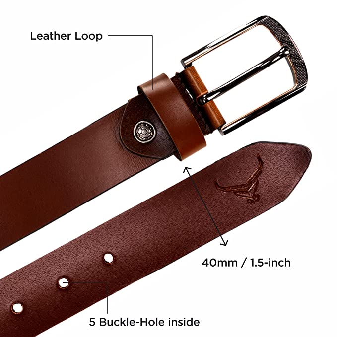 Redhorns Genuine Leather Belt for Men | Gents Branded Brown Leather Belt (GB24B)