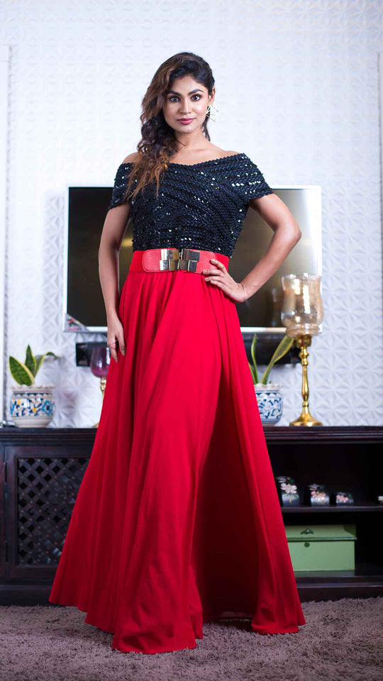 Block Shaped Design Ladies Elastic Belt#color_red