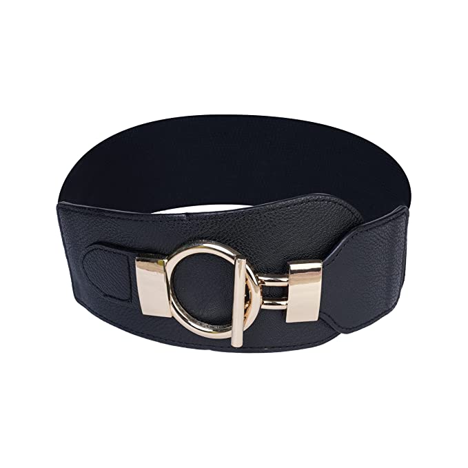Block Shaped Design Ladies Elastic Belt#color_black