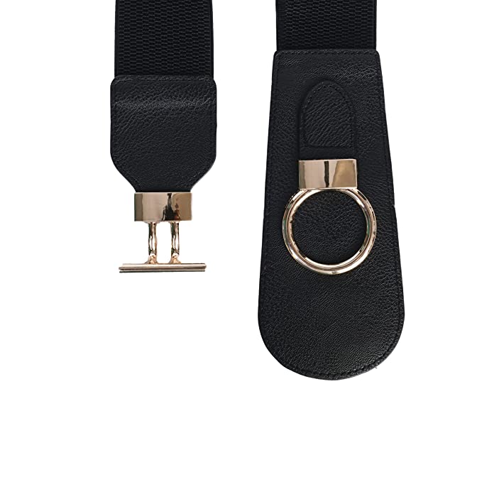 Block Shaped Design Ladies Elastic Belt#color_black