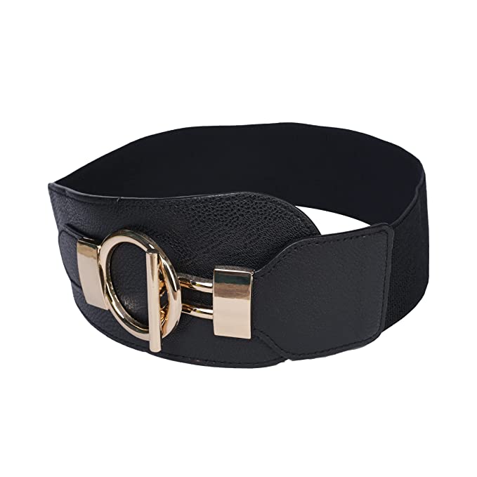 Block Shaped Design Ladies Elastic Belt#color_black