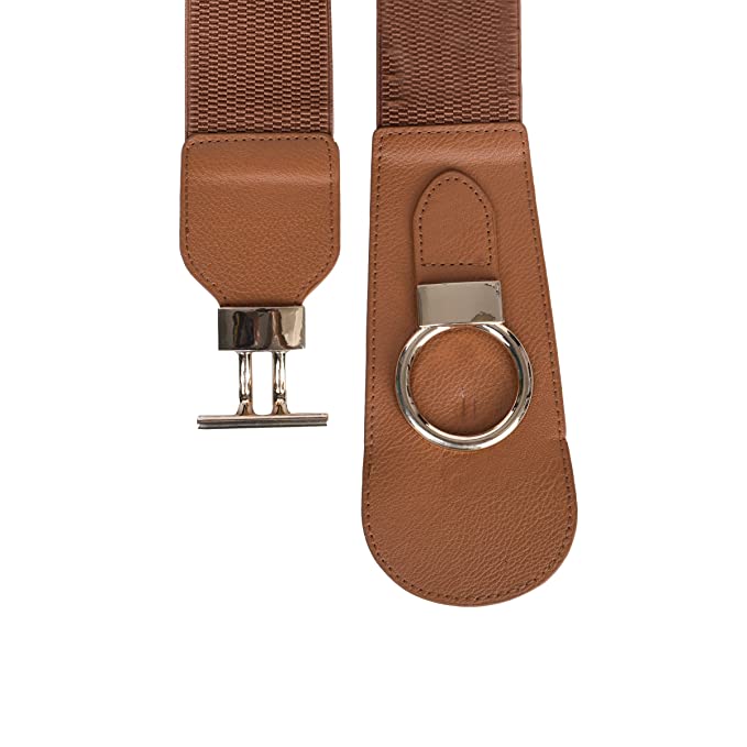 Block Shaped Design Ladies Elastic Belt#color_brown