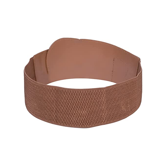 Block Shaped Design Ladies Elastic Belt#color_brown