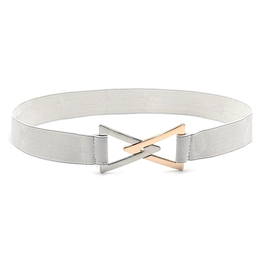 Dual Triangle Designer Ladies Belt#color_white