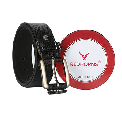 REDHORNS Genuine Leather Belt for Men Formal Casual Jeans & Trousers | Texture Finish Leather Gents Belt (GB31)