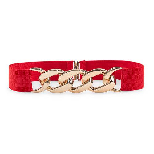 Linked Chain Design Ladies Belt#color_red
