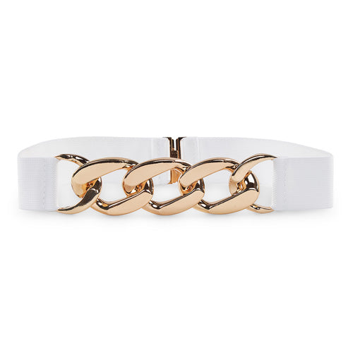 Linked Chain Design Ladies Belt#color_white