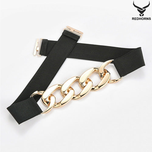 Linked Chain Design Ladies Belt#color_black
