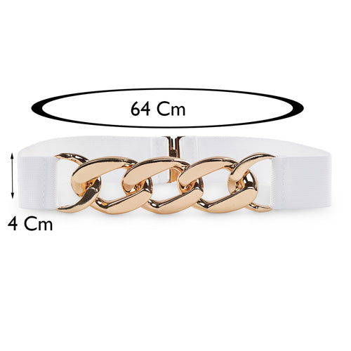 Linked Chain Design Ladies Belt#color_white