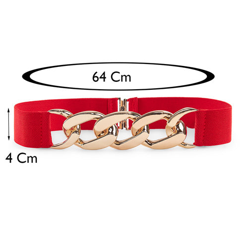 Linked Chain Design Ladies Belt#color_red