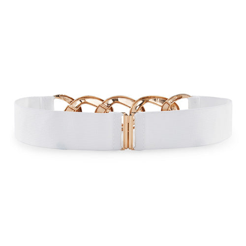 Linked Chain Design Ladies Belt#color_white