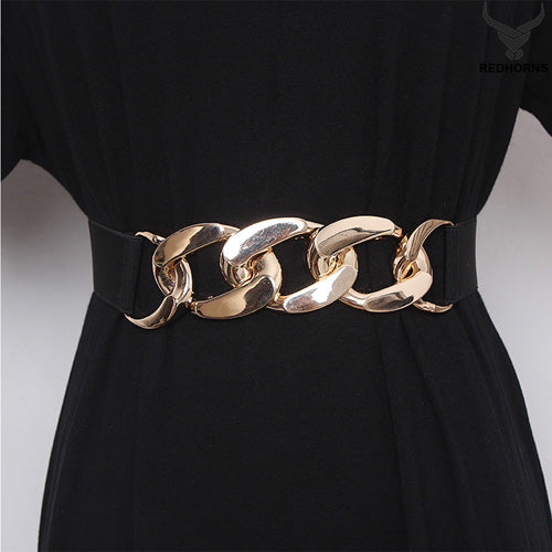 Linked Chain Design Ladies Belt#color_black