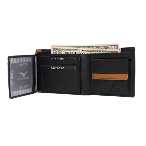 Men's Genuine Leather Bi-Fold Wallet Black#color_black