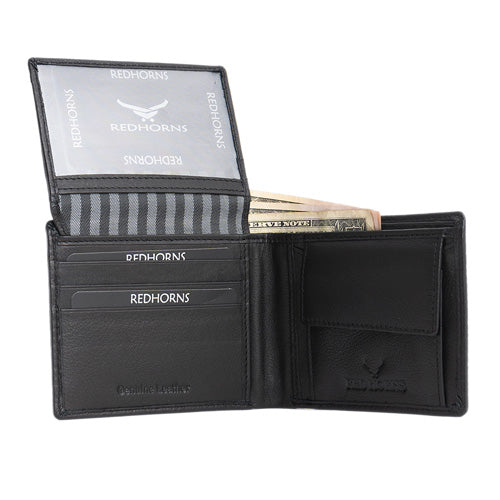 Men's Genuine Leather Bi-Fold Wallet#color_black