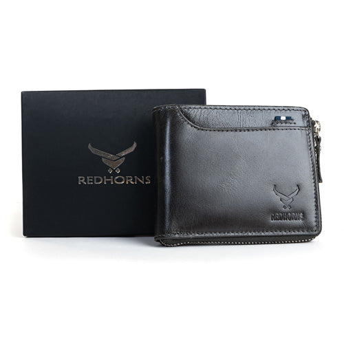 Men's Genuine Leather Bi-Fold Wallet Tan#color_black