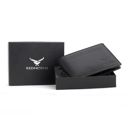 Men's Genuine Leather Bi-Fold Wallet#color_black