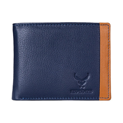Men's Genuine Leather Bi-Fold Wallet Blue#color_navy-blue