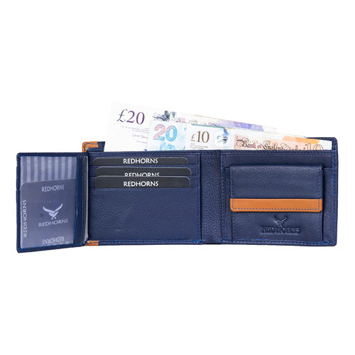 Men's Genuine Leather Bi-Fold Wallet Blue#color_navy-blue