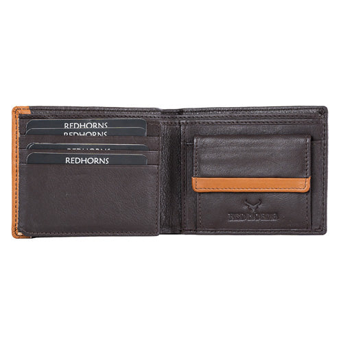Men's Genuine Leather Bi-Fold Wallet R Brown#color_dark-brown