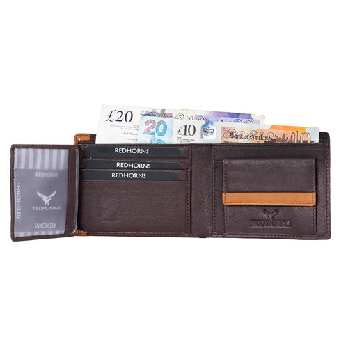 Men's Genuine Leather Bi-Fold Wallet R Brown#color_redwood-brown