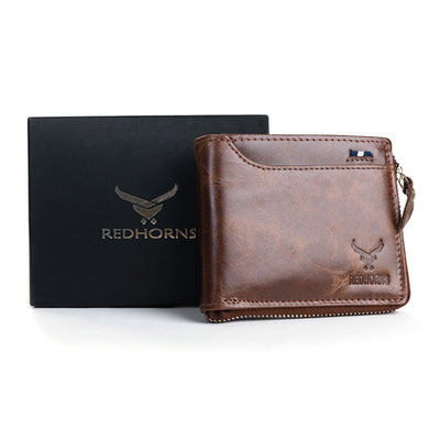 Men's Genuine Leather Bi-Fold Wallet Tan#color_brown