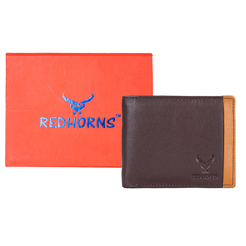 Men's Genuine Leather Bi-Fold Wallet R Brown#color_redwood-brown
