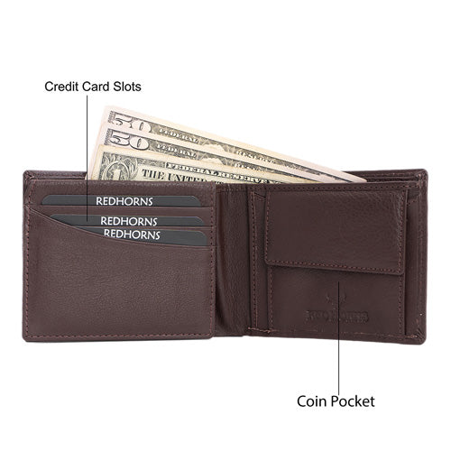 Men's Genuine Leather Bi-Fold Wallet#color_dark-brown