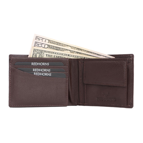 Men's Genuine Leather Bi-Fold Wallet#color_redwood-brown